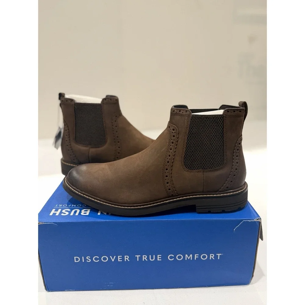 Nunn Bush Men's 9.5M Brown Genuine Leather Chelsea Ankle Boots Slip On Foam shoe